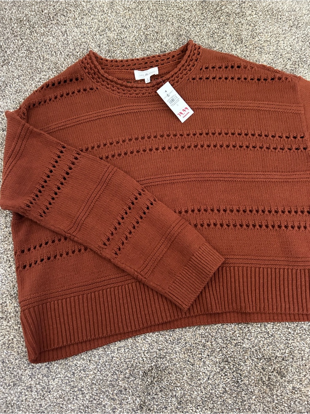 Lou & Grey Rust Pointelle Crewneck Sweater